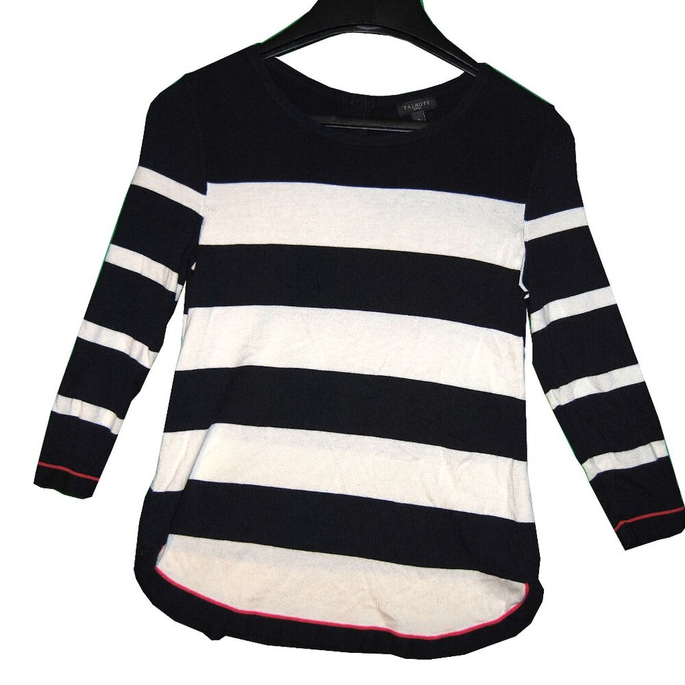 Talbot Striped Sweater, Black/White, Petite Size P